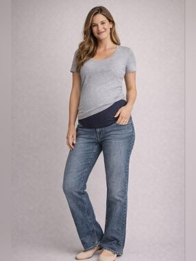 Two Hearts Maternity Jeans XL Blue Denim Full Belly Panel Stretch Straight Leg